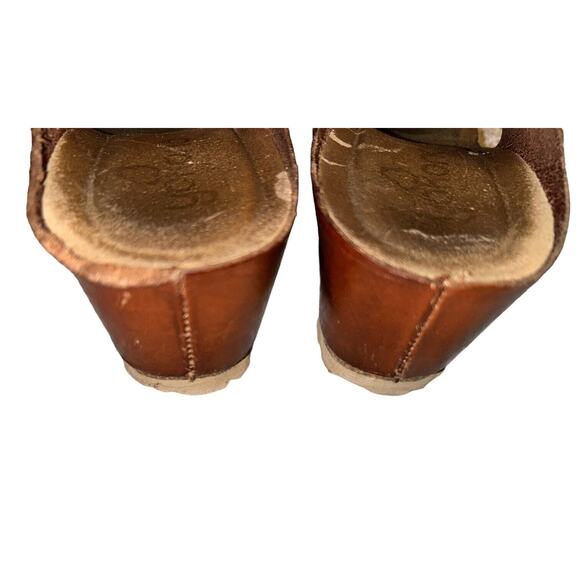 Yokono Womens Brown Leather Cross Strap Wedge Sandals Shoes‎ SZ 9 Made in Spain - Picture 11 of 11